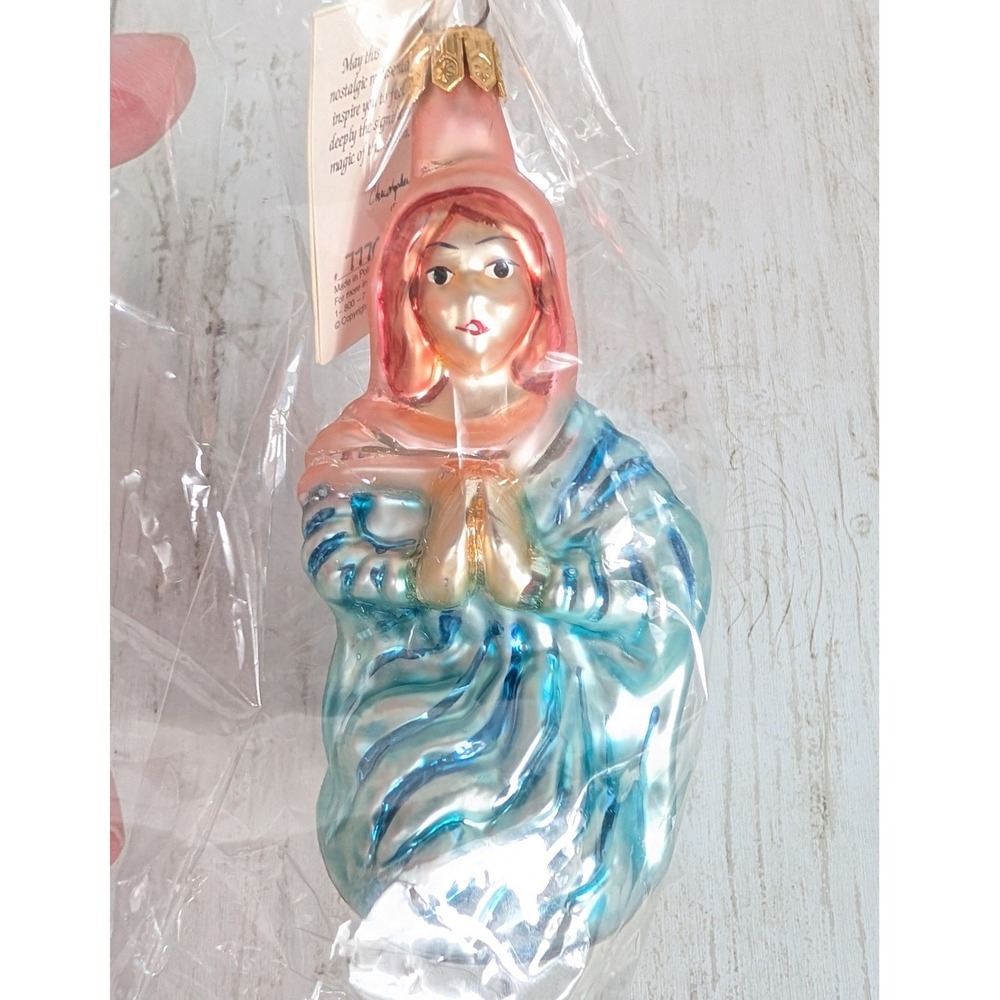 Christopher Radko Ornament 1996 The Nativity Mary Blue Pink Polish Glass Vintage
